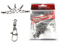 Вертлюг с застежкой Namazu ROLLING RIBBED SWIVEL WITH NICE SNAP, цв. BN, р. 1, test-78 кг, катаный у