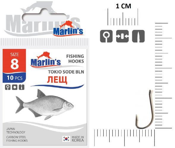 Крючок Marlin&#039;s Лещ Tokio Sode BLN №8 10шт M00111BLN-008