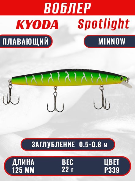 Воблер KYODA Spotlight Minnow-125F 12,5 см 22 гр цвет P339, заглубление 0,5-0,8 м