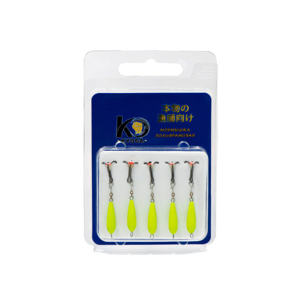Мормышка Kyoda Черт с подвесным тройником, размер M, вес 1,3 гр салатовый 5 шт