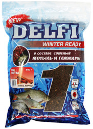 Прикормка DELFI зимняя Ice Ready увлажненная озеро мотыль + червь, черная, 500 г